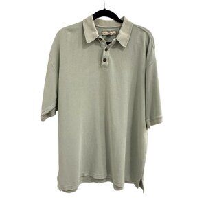 Tommy Bahama XL Sage Green Polo Shirt Silk Short Sleeve Ribbed Collar Cuffs Golf